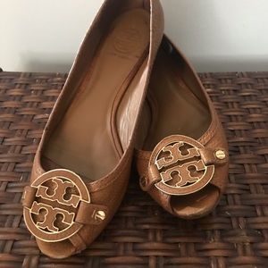 Tory Burch Tan Peeptoe Wedge